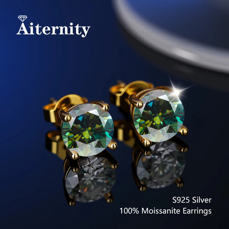 Moissanit-Ohrstecker mit 2 Zertifikaten, Diamant-Tester-Stift für Männer und Frauen, 925er Silber, 18 Karat vergoldet, Hochzeits-Edelstein