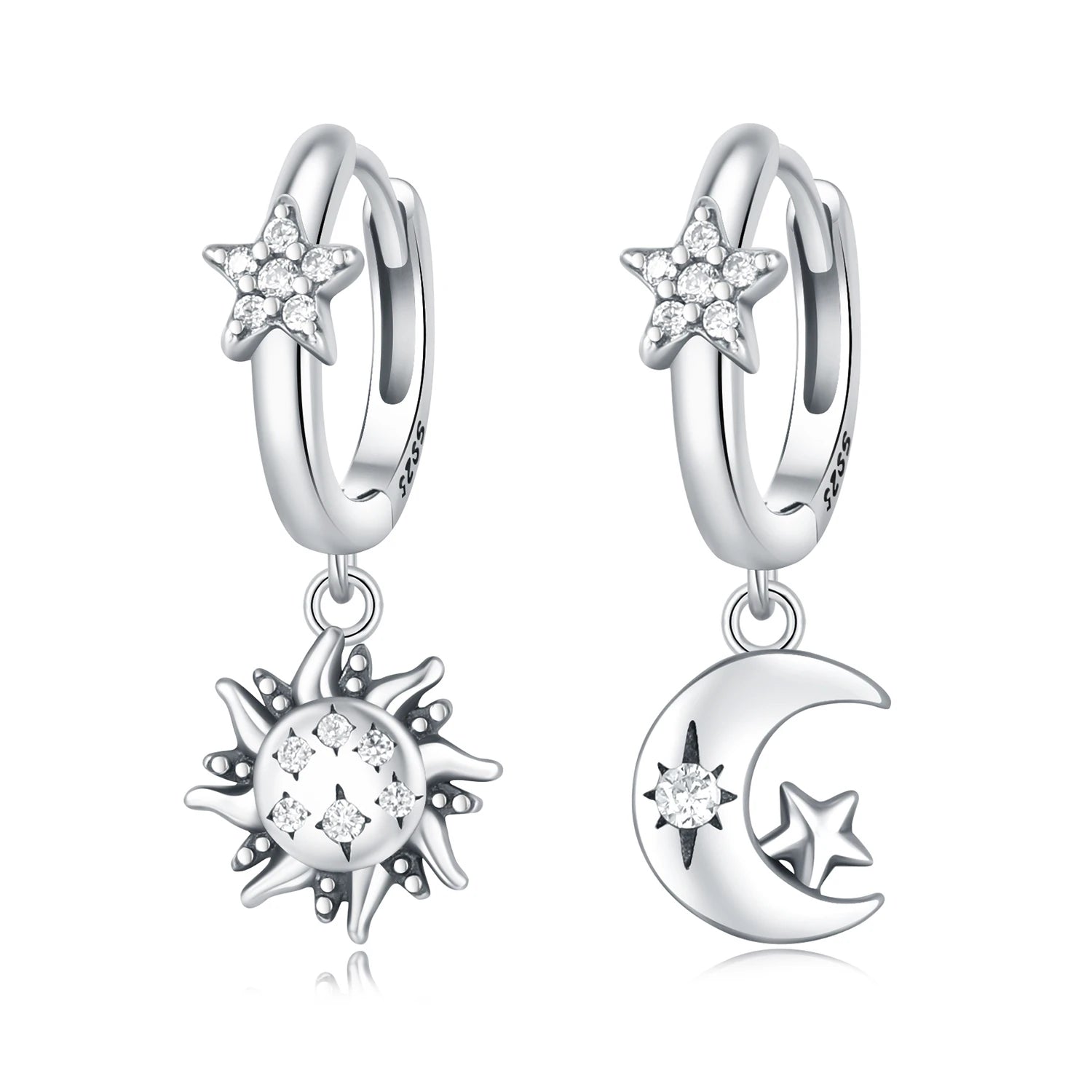 Ohrringe aus 925er-Sterlingsilber, geheimnisvoller Stern, Mond, Schmuck, vielseitige Creolen für Frauen, Schmuck, Geburtstagsfeier, feine Geschenke