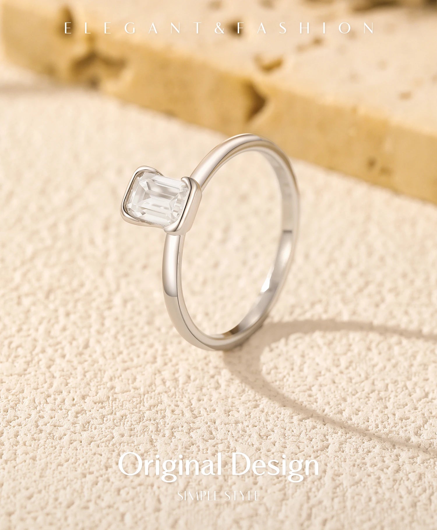 Moissanit Smaragdschliff Ring