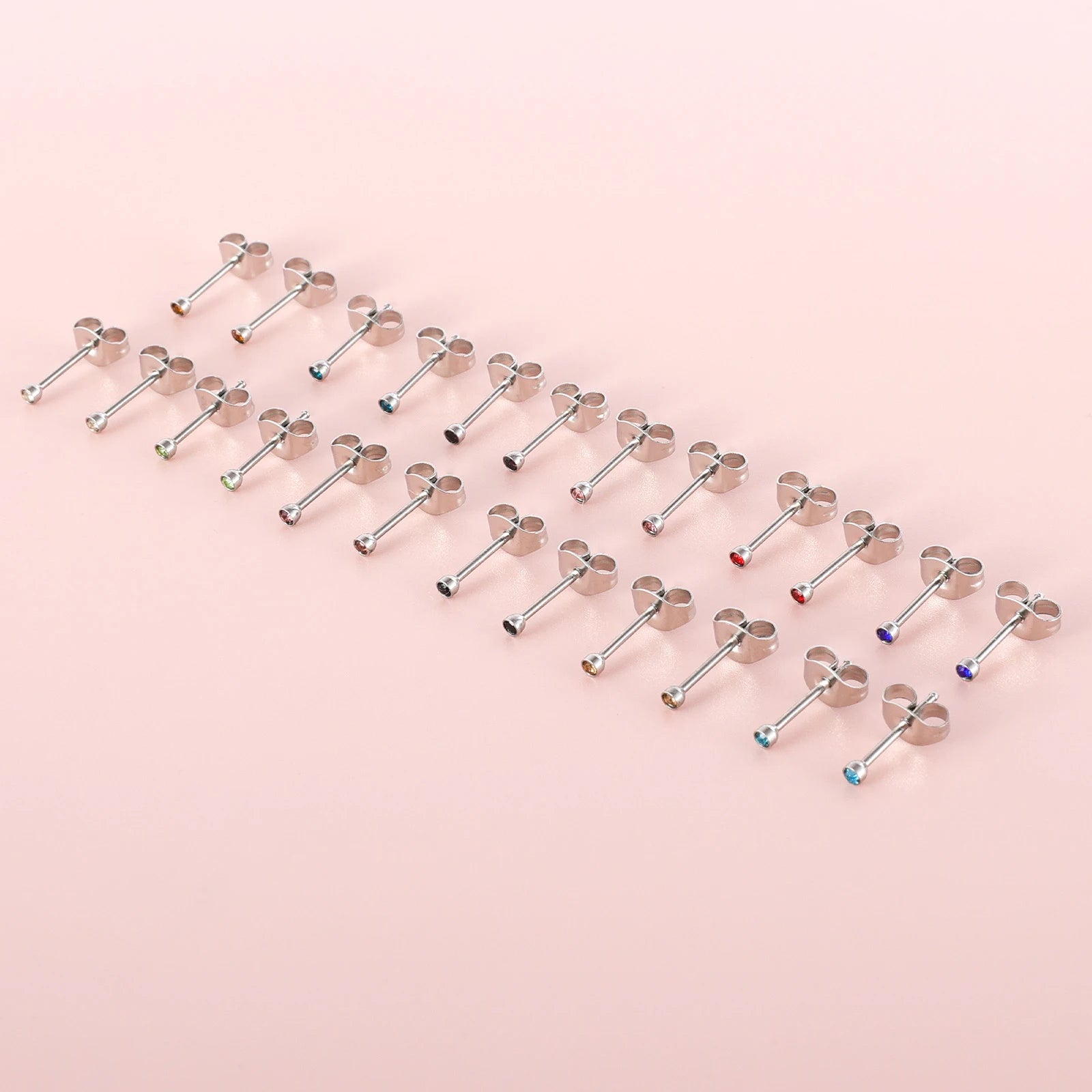 12 Paar Ohrstecker mit Geburtsstein aus chirurgischem Edelstahl mit kubischem Zirkonia, vergoldeter Herz-Stern-Ohrstecker, runder mehrfarbiger Ohrstecker