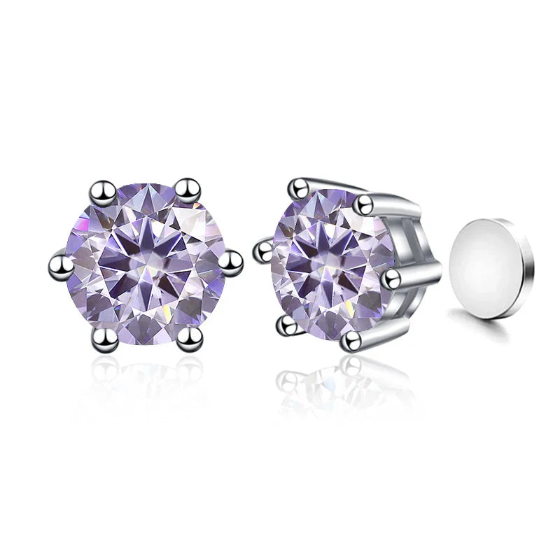 Piercingfreie magnetische Ohrstecker mit sechs Krallen, 1 Karat Moissanit-Ohrringe für Damen und Herren, Original-Schmuck aus 925er Sterlingsilber