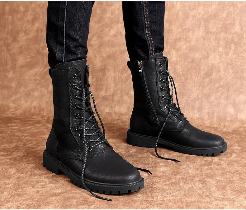 Herren Leder-Einsatzstiefel Taktische Wüstenstiefel  Warmfutter Frühling/Herbst/Winter