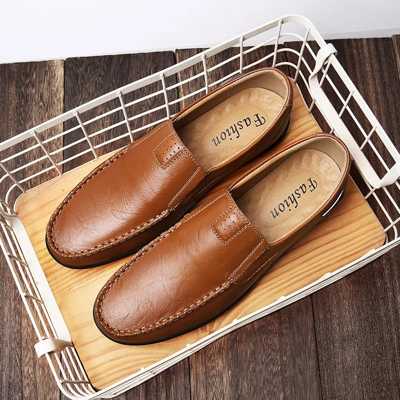 LETCOMFIT Lässige Herren-Loafer, solides Slip-On-Leder, Business-Oxfords, bequeme Low-Top-Herrenschuhe mittleren Alters, Ganzjahreskleidung