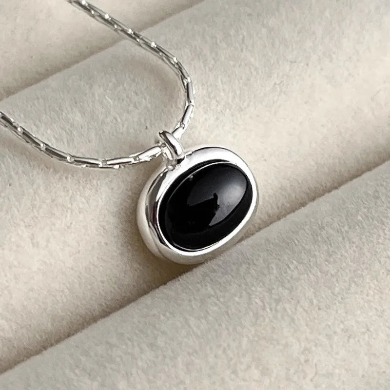 PANJBJ Onyx-Halskette aus 925er-Sterlingsilber für Frauen und Mädchen, prägnante Individualität, Modeschmuck, Geburtstagsgeschenk, Dropshipping