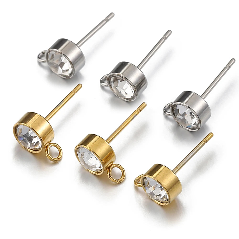 100 Stück/20 Stück Edelstahl-Strass-Ohrringpfosten, goldfarbene Ohrstecker mit Schlaufenringen, DIY-Ohrringe, Schmuckherstellungszubehör