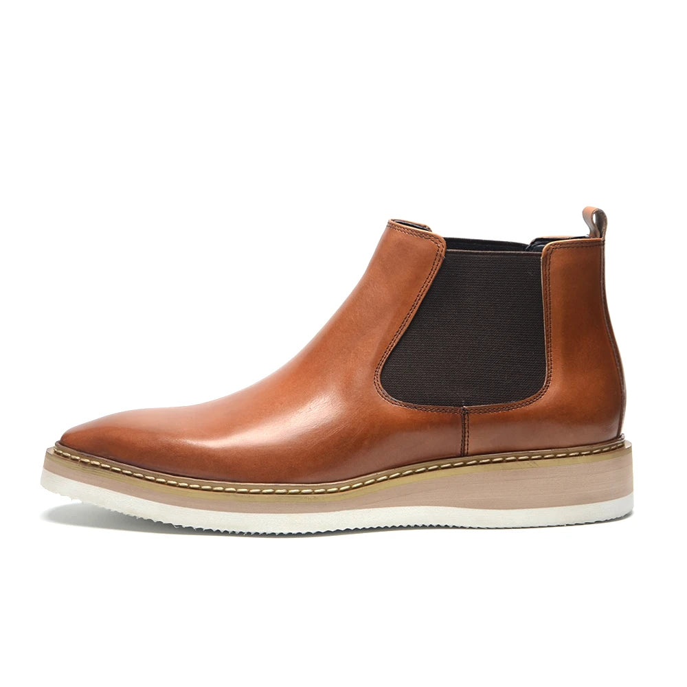 Britischer Stil Herren Chelsea Stiefel – Echtes Rindsleder, Slip-On, High Top Casual