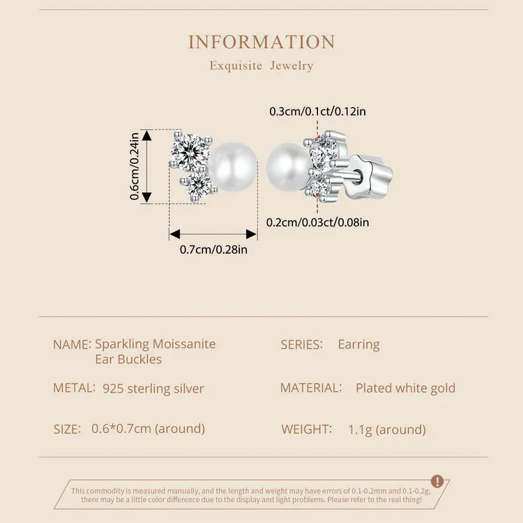 Bamoer U Moissanit-Ohrstecker, natürliche Süßwasserperlen-Ohrringe, Original für Damen, Luxus-Schmuck, Geschenk, 925er Sterlingsilber