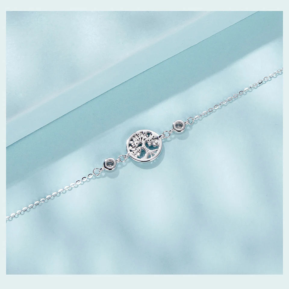 WOSTU Baum des Lebens Kettenglied-Armbänder Ohrstecker für Frauen 925 Sterling Silber AAA Zirkon Armband Familie Schmuckset Geschenk