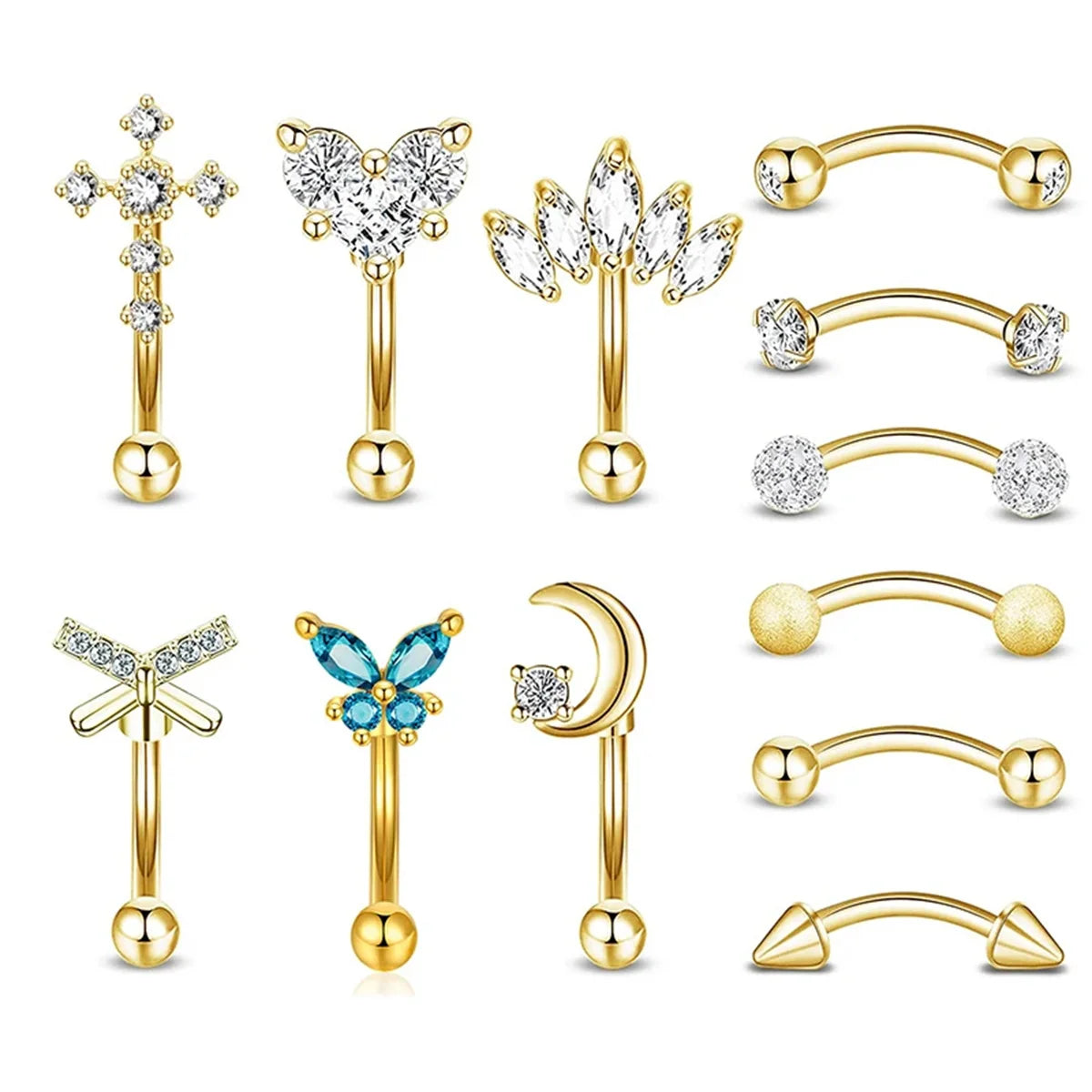 12er Piercing Set 16G Gebogene Langhantel Rook Daith Augenbraue Knorpel