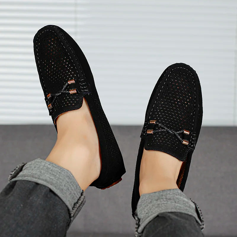 Mode Wildleder Herren Freizeitschuhe Echtes Leder Mann Loafer Slip on Flats Leichte Herren Fahrschuhe Faule Schuhe Mokassins