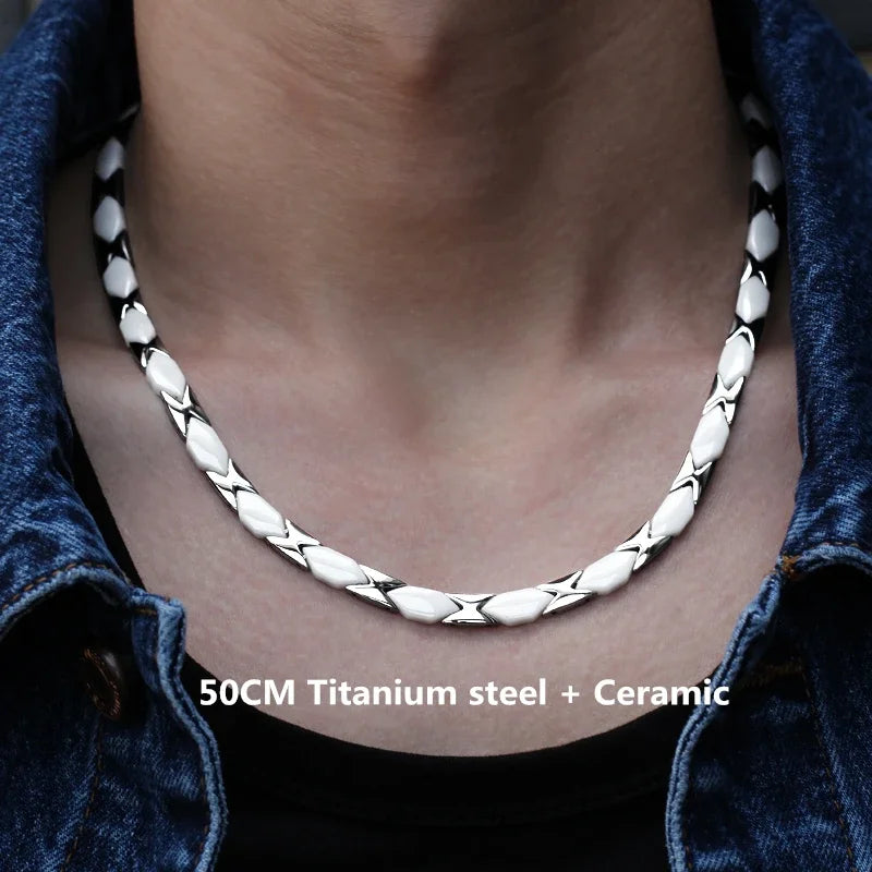 ARADOO Titan Stahl Zirkonia Magnetische Halskette Hämatit Therapie Edelstahl Halsband Halskette Kragen