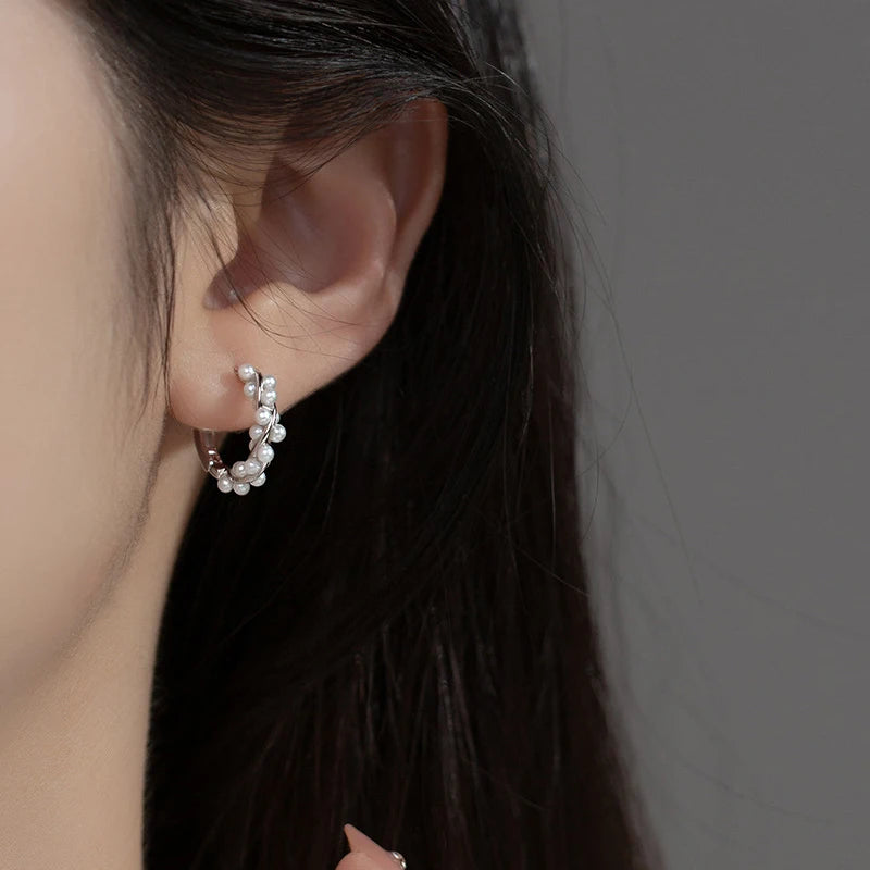 Moidan Creolen aus 925er-Sterlingsilber mit Charm-Schnur und Perlen, trendige goldfarbene Ohrschnalle für Frauen, Hochzeit, edler Schmuck, Geschenke