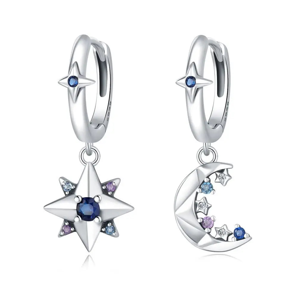 Ohrringe aus 925er-Sterlingsilber, geheimnisvoller Stern, Mond, Schmuck, vielseitige Creolen für Frauen, Schmuck, Geburtstagsfeier, feine Geschenke