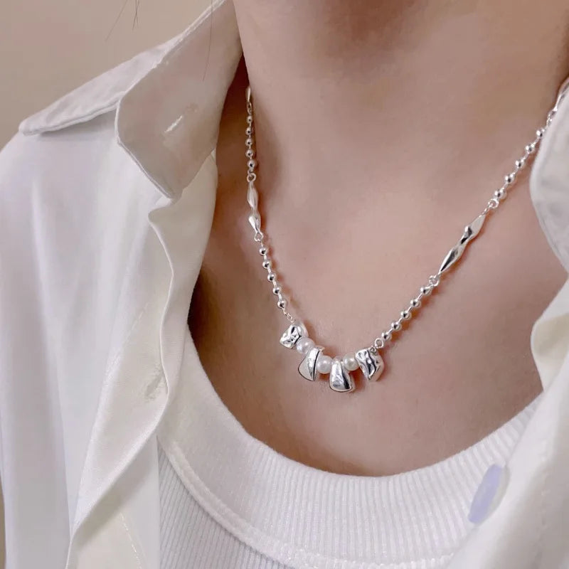 Halskette aus 925er-Sterlingsilber, schwarze Perlen, quadratisch, unregelmäßig, Punk, geometrisch, für Frauen und Mädchen, Schmuck, Geschenk, Dropshipping, Großhandel