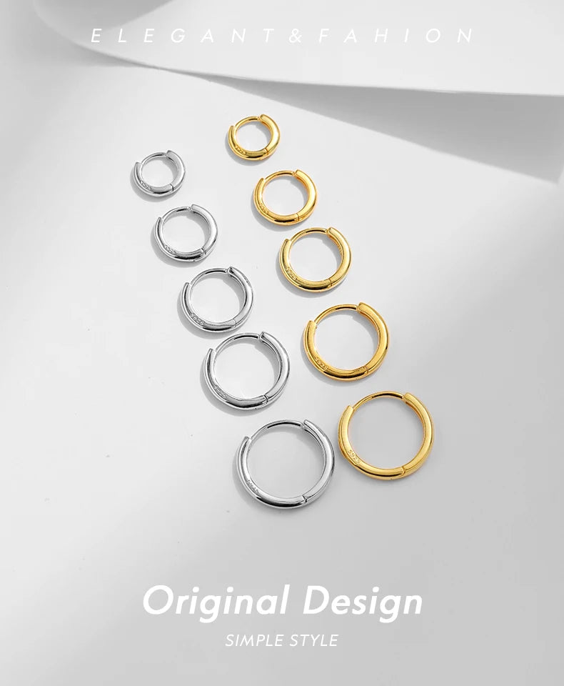 MODIAN 5 Größen 925 Sterling Silber Einfache stapelbare Kreis-Ohrschnallen Klassische Basic-Goldfarbene Creolen für Damenschmuck