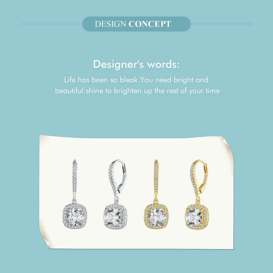 Bamoer authentische Sterling silber schillernde cz quadratische geometrische Tropfen ohrringe für Frauen 14 Karat vergoldeten Hochzeits schmuck sce520