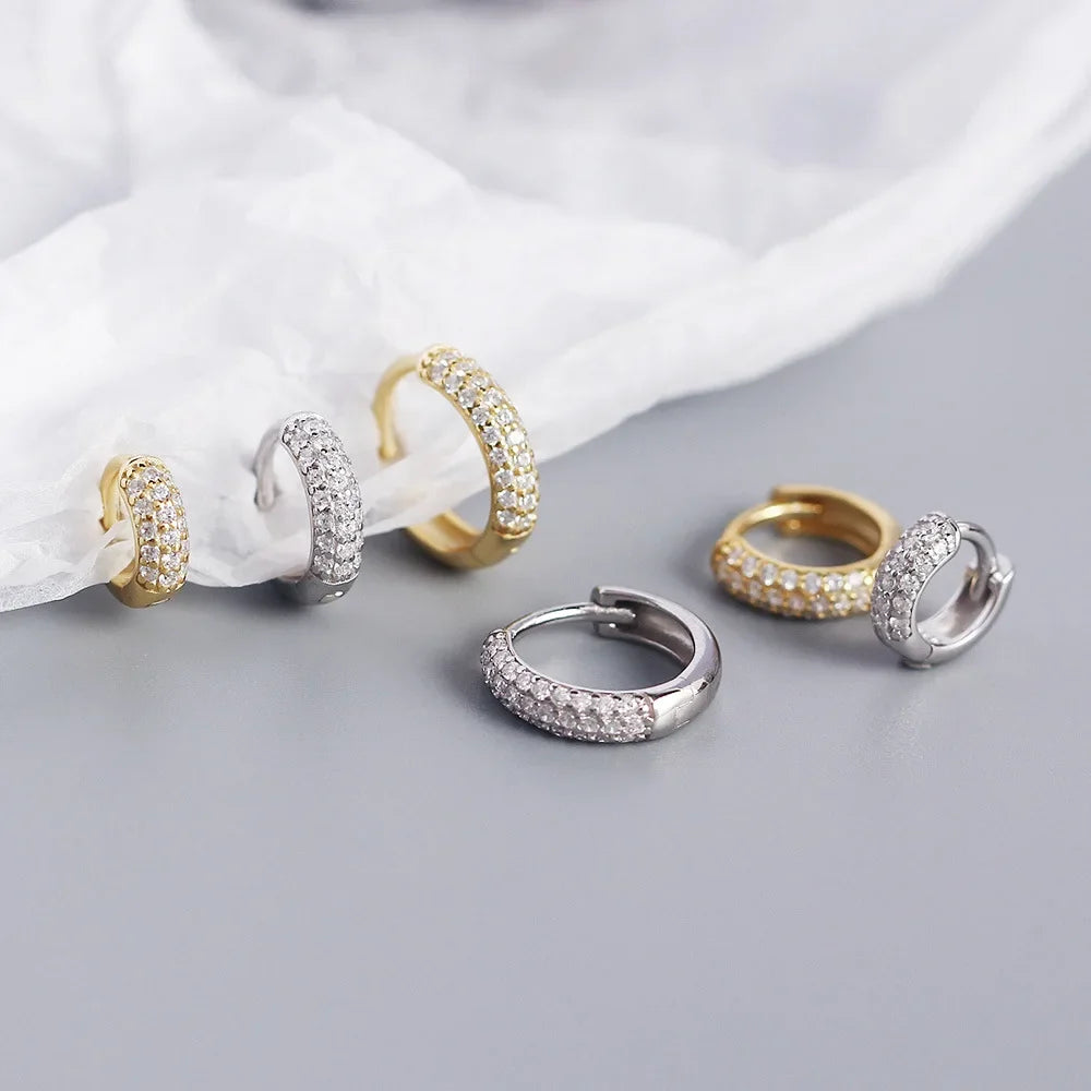 INZATT Echt 925 Sterling Silber 18 Karat Gold Voller Zirkon Runde Creolen für Frauen OL Edlen Schmuck Licht Luxus zubehör