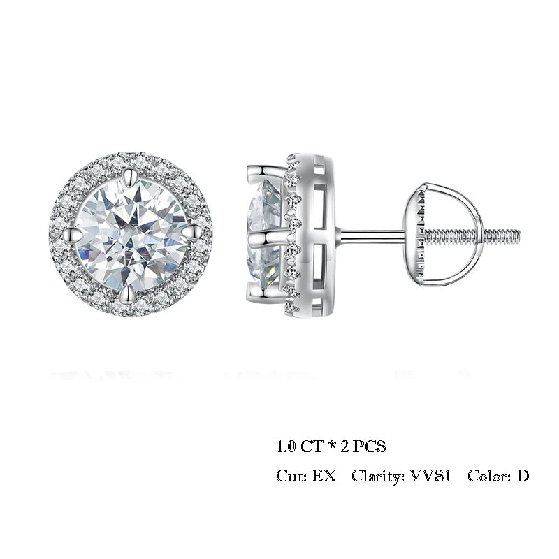 Bamoer U 0,5/1 CT Moissanit-Halo-Ohrringe, 925er Sterlingsilber, 4 Zinken, Ohrstecker, Rundschliff, für Frauen, Verlobungsgeschenk, edler Schmuck