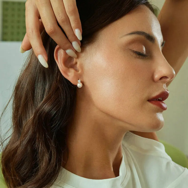 Bamoer U 0,1 CT Mini-Moissanit-Perlen-Ohrstecker, natürliche Süßwasser-Tropfen-Ohrringe, Labordiamant, 925er Sterlingsilber, Schmuck, Geschenk