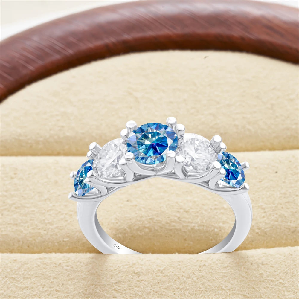 Moissanit Fünfstein-Ring Silber