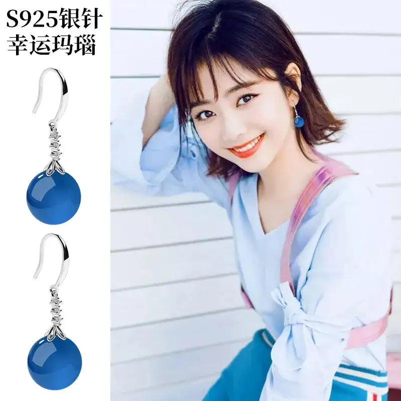 Vintage Palast Bunte Achat Ohrringe Grün Blau Gelb Perle 18 Karat Gold 925 Sterling Silber Ohrstecker für Frauen Edlen Schmuck