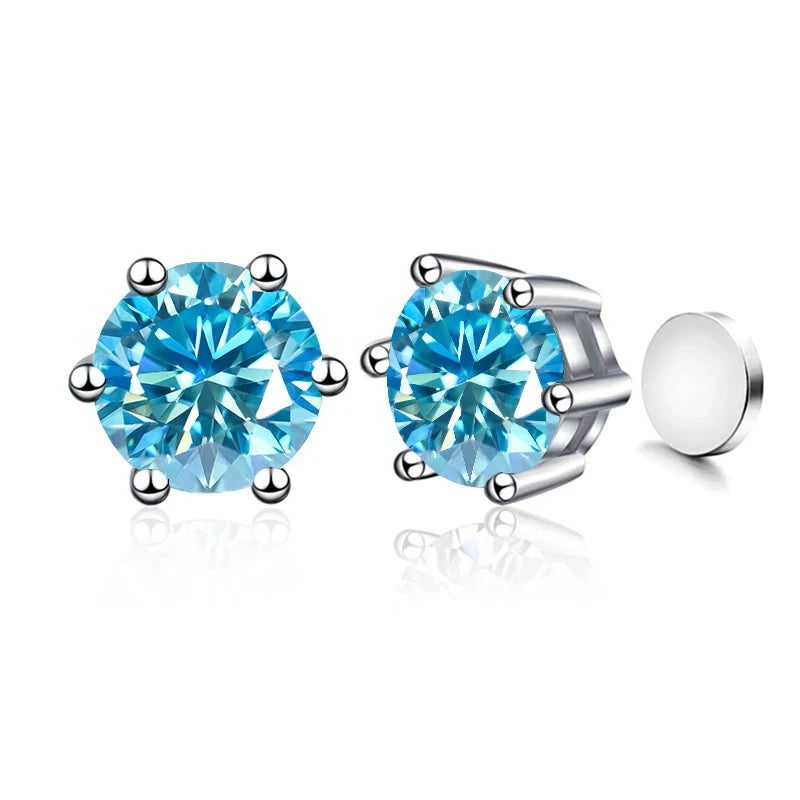 Piercingfreie magnetische Ohrstecker mit sechs Krallen, 1 Karat Moissanit-Ohrringe für Damen und Herren, Original-Schmuck aus 925er Sterlingsilber