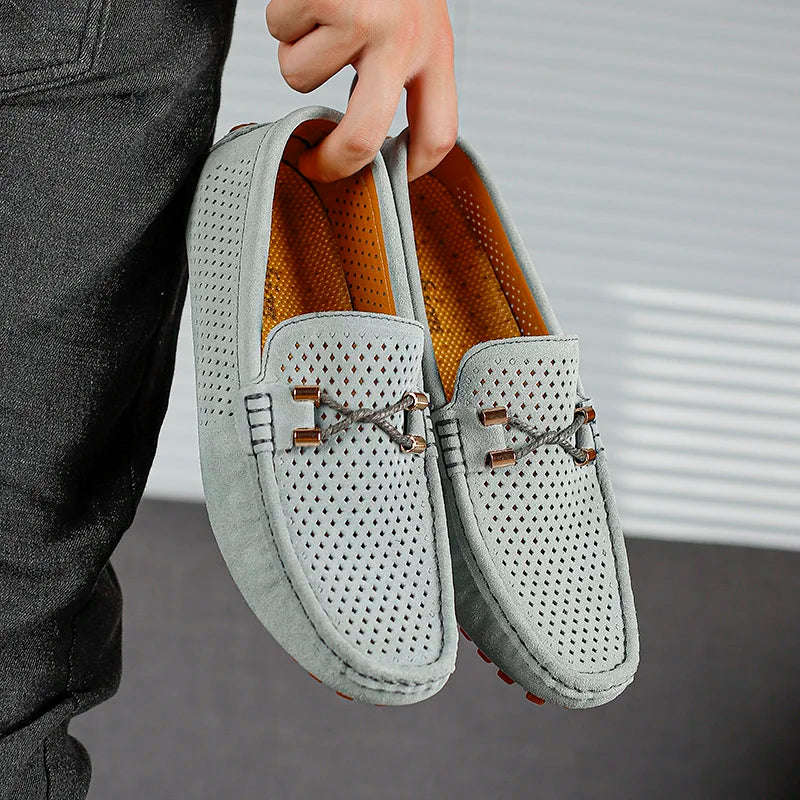 Mode Wildleder Herren Freizeitschuhe Echtes Leder Mann Loafer Slip on Flats Leichte Herren Fahrschuhe Faule Schuhe Mokassins