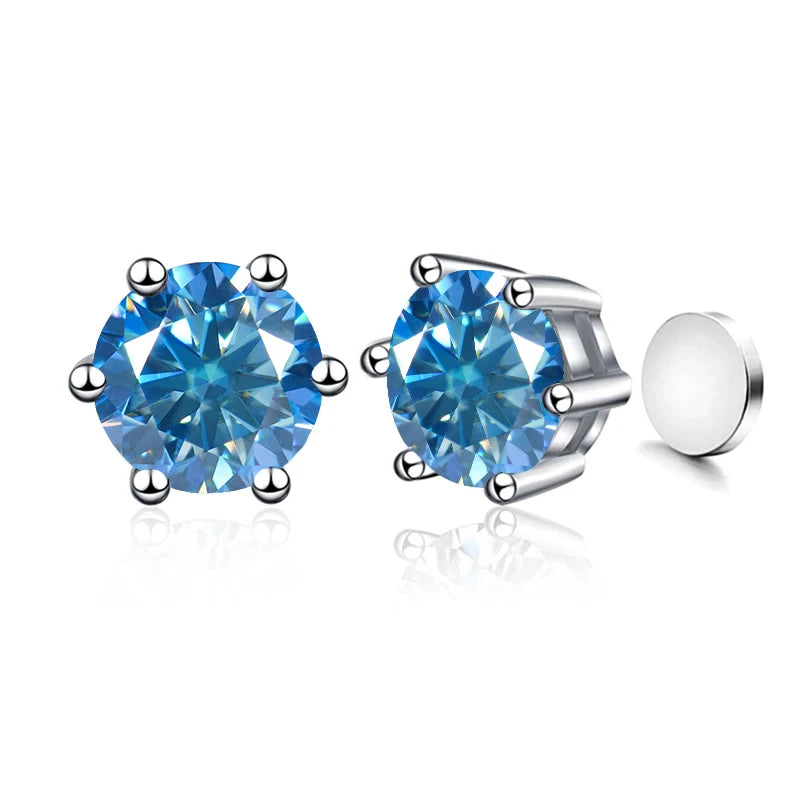 Piercingfreie magnetische Ohrstecker mit sechs Krallen, 1 Karat Moissanit-Ohrringe für Damen und Herren, Original-Schmuck aus 925er Sterlingsilber