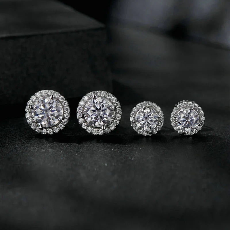Bamoer U 0,5/1 CT Moissanit-Halo-Ohrringe, 925er Sterlingsilber, 4 Zinken, Ohrstecker, Rundschliff, für Frauen, Verlobungsgeschenk, edler Schmuck