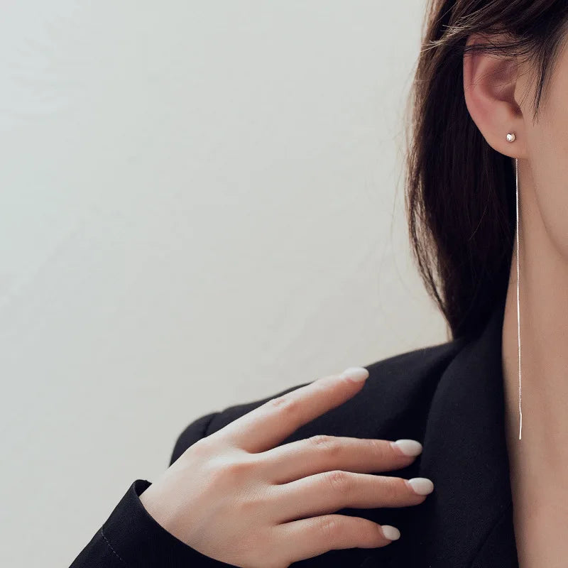 INZATT Echt 925 Sterling Silber Perle Quadrat Lange Kette Quaste Drop Ohrringe Für Frauen Klassischen Feinen Schmuck Geometrische Zubehör