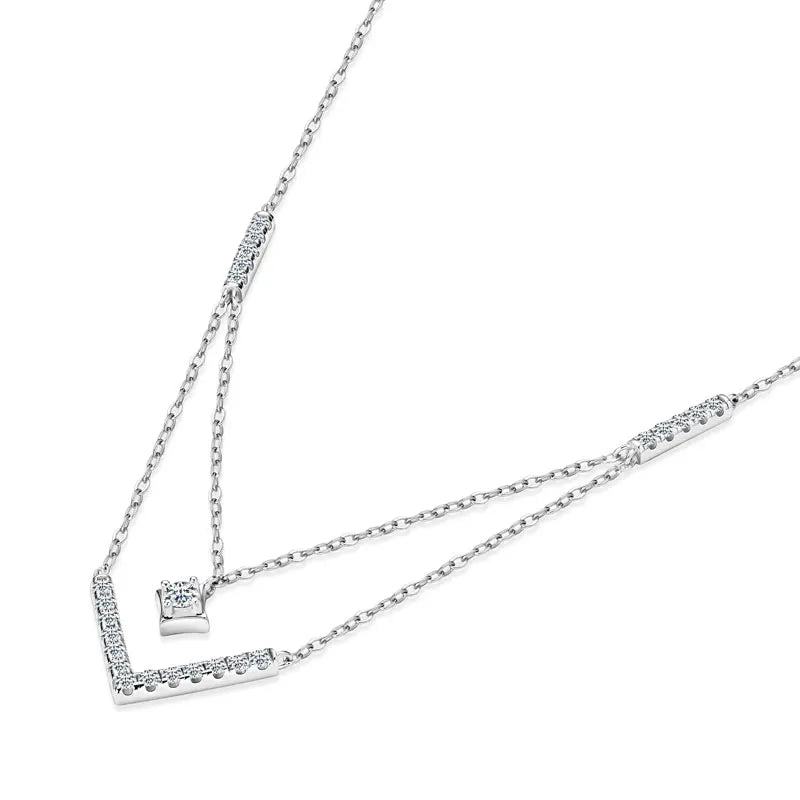 Lnngy Funkelnde 3 mm & 1,8 mm runde Moissanit-Halskette aus 925er-Sterlingsilber, modische V-förmige Halsketten für Frauen, edler Schmuck, Geschenk