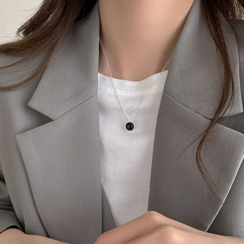 PANJBJ Onyx-Halskette aus 925er-Sterlingsilber für Frauen und Mädchen, prägnante Individualität, Modeschmuck, Geburtstagsgeschenk, Dropshipping