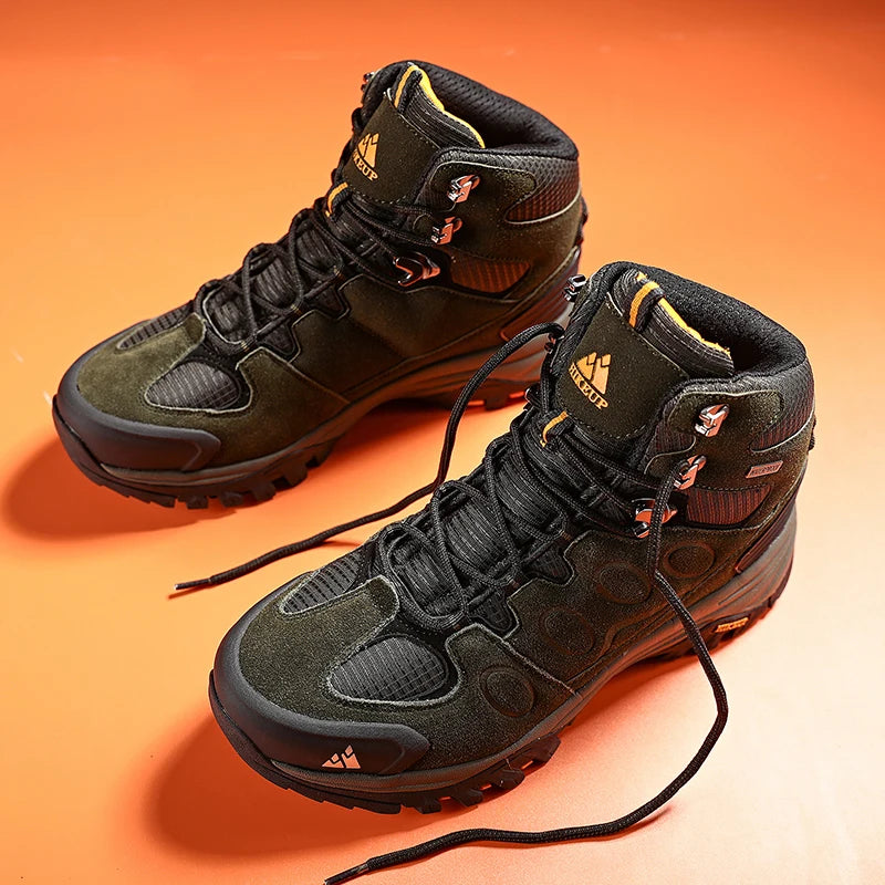 HIKEUP High-Top Männer Wanderschuhe Winter Outdoor Schuhe Schnüren Rutschfeste Sport Casual Trekking Stiefel Mann Wildleder warme Schuhe