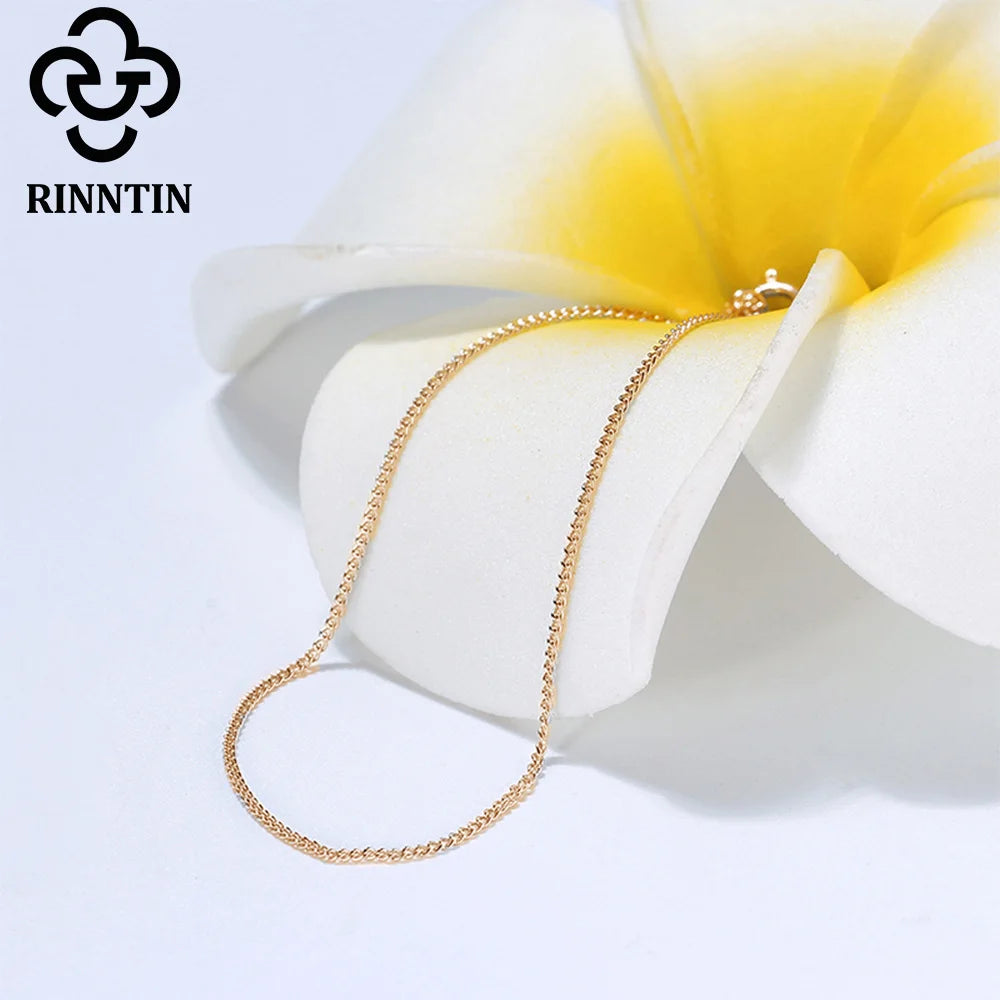 Rinntin Halskette aus massivem 925er-Sterlingsilber, 1,0 mm, seitliche Kette für Damen und Mädchen, elegante Halskette, edler Schmuck, 40/45/50/55/60 cm, SC18