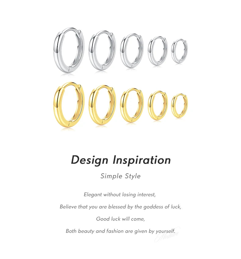 MODIAN 5 Größen 925 Sterling Silber Einfache stapelbare Kreis-Ohrschnallen Klassische Basic-Goldfarbene Creolen für Damenschmuck