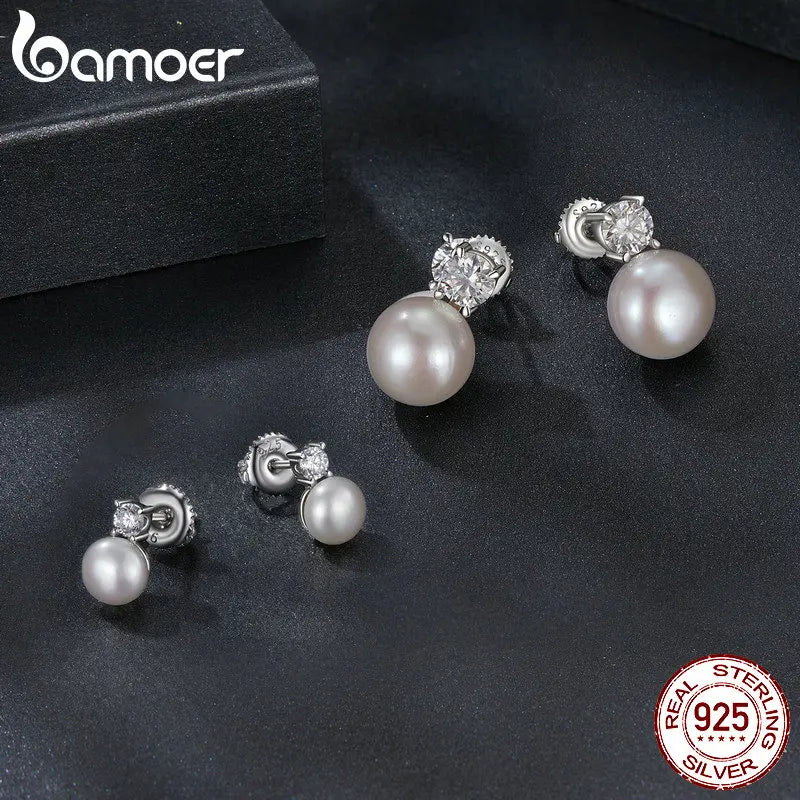 BAMOER Moissanit-Ohrstecker aus 925er-Sterlingsilber mit Süßwasserperlen, VVS1 Lab-Diamant-Hochzeitsohrring, elegantes Geschenk für Frauen