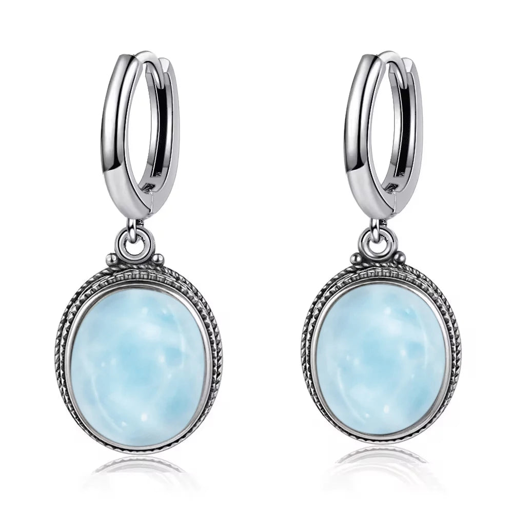 Vintage-Ohrring aus 925er-Sterlingsilber, ovaler natürlicher Kyanit-Stein, Mondstein, Labradorit, Creolen mit Halskette, Set für Frauen