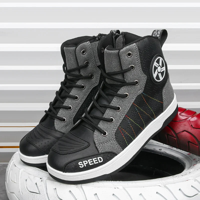 Herren Motorradstiefelstiefel aus Leder – Atmungsaktiv, Rutschfest, Verschleißfest, Racing