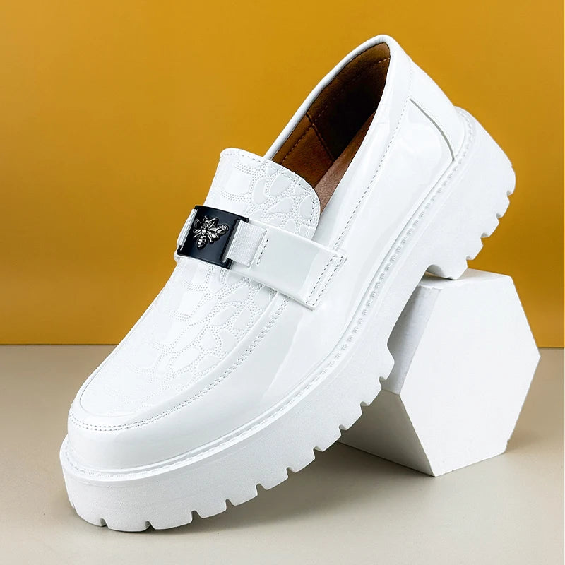 2025, Herren-Schuhe mit runder Zehenpartie, dicker Sohle, leichte Luxus-Lederschuhe, Slipper, rutschfest, bequem, modisch, Business-Büro, formelle Abendschuhe