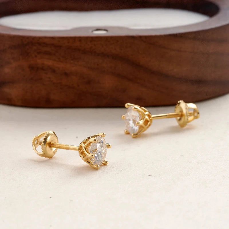 JoyceJelly 0,5-2CT Bunte Moissanit-Ohrringe mit Schraubverschluss für Damen, S925-Sterlingsilber, Schmuck, vergoldet, 18 Karat, 6 Zinken, Ohrstecker