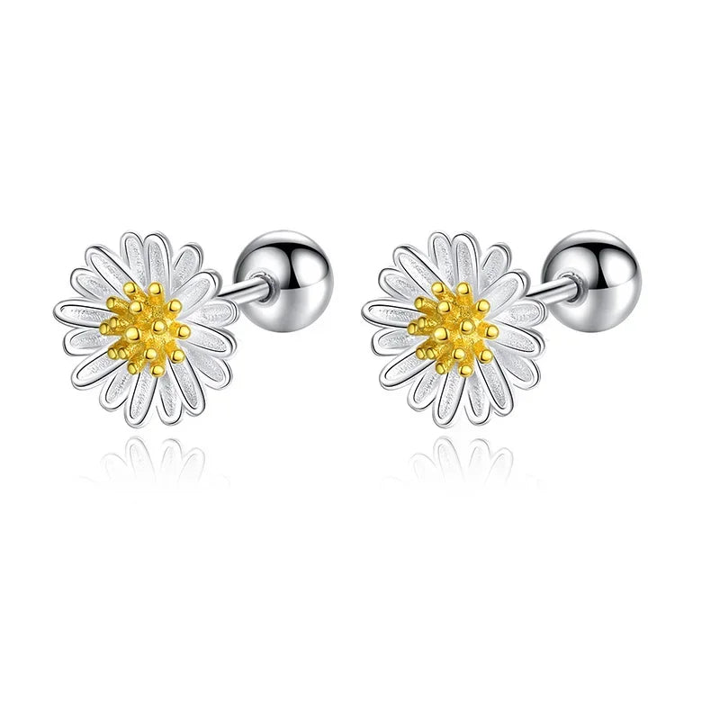 INZATT Echt 925 Sterling Silber 6/8mm Blume Ohrstecker für Frauen Klassische Feine Schmuck Piercing Schraube Ball Zubehör