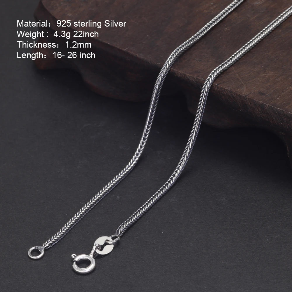 1,2 mm echte 925er Sterlingsilber-Halskette für Herren und Damen, Vintage-Fuchsschwanz, Vintage-Stil, massives Thai-Silber, italienischer feiner Schmuck