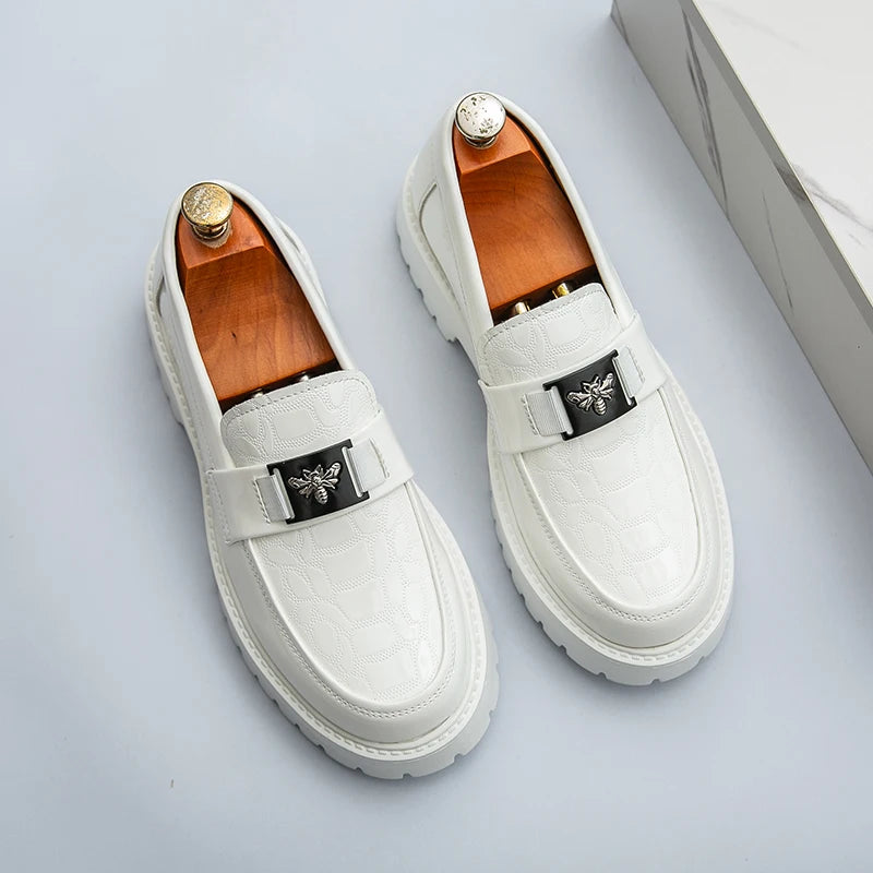 2025, Herren-Schuhe mit runder Zehenpartie, dicker Sohle, leichte Luxus-Lederschuhe, Slipper, rutschfest, bequem, modisch, Business-Büro, formelle Abendschuhe