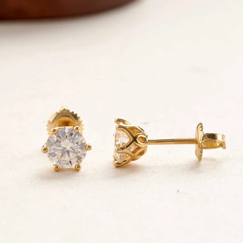 JoyceJelly 0,5-2CT Bunte Moissanit-Ohrringe mit Schraubverschluss für Damen, S925-Sterlingsilber, Schmuck, vergoldet, 18 Karat, 6 Zinken, Ohrstecker