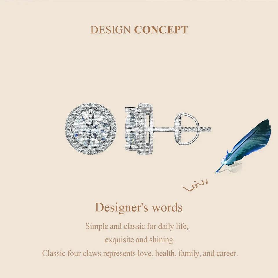 Bamoer U 0,5/1 CT Moissanit-Halo-Ohrringe, 925er Sterlingsilber, 4 Zinken, Ohrstecker, Rundschliff, für Frauen, Verlobungsgeschenk, edler Schmuck