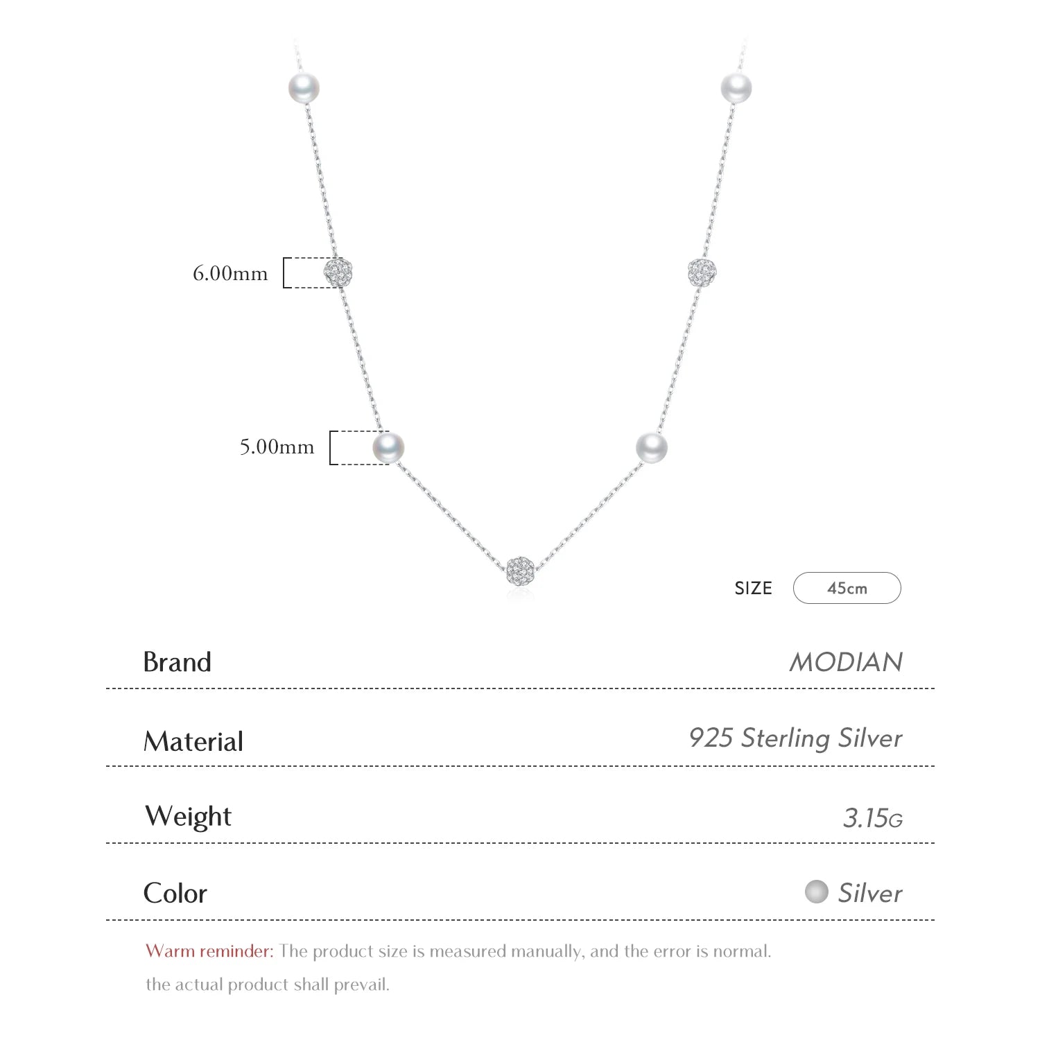 Modian Sterling Silber Zirkon Perlen & Perlenkette Halsketten Anhänger für Frauen edlen Schmuck Valentinstag Geschenke