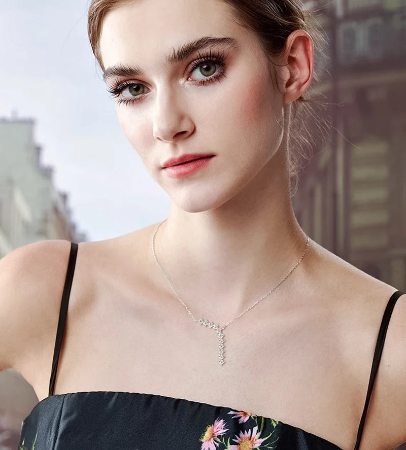 1,7 cttw D Farbe Moissanit Ohrringe Halskette 925 Sterling Silber Y-förmiger Anhänger Halsketten Schmuckset für Frauen Charmantes Geschenk