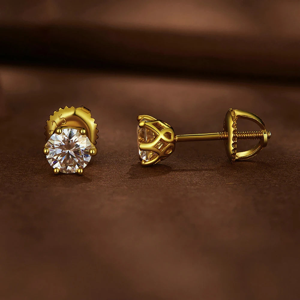 JoyceJelly 0,5-2CT Bunte Moissanit-Ohrringe mit Schraubverschluss für Damen, S925-Sterlingsilber, Schmuck, vergoldet, 18 Karat, 6 Zinken, Ohrstecker