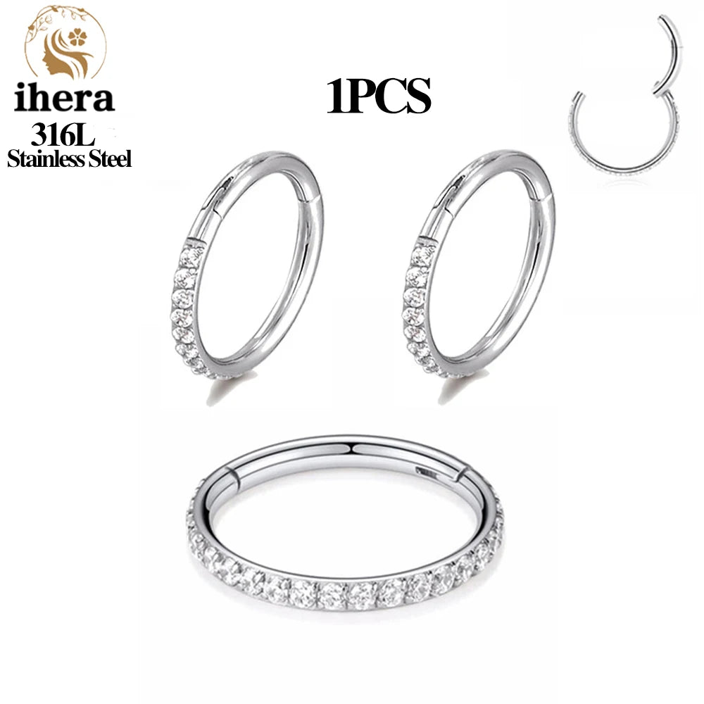 1/10/50PCS Edelstahl Zirkon Klapp Segment Nase Septum Clicker Ring Runde Ohrringe Hoops Ohr Tragus helix Piercing Schmuck