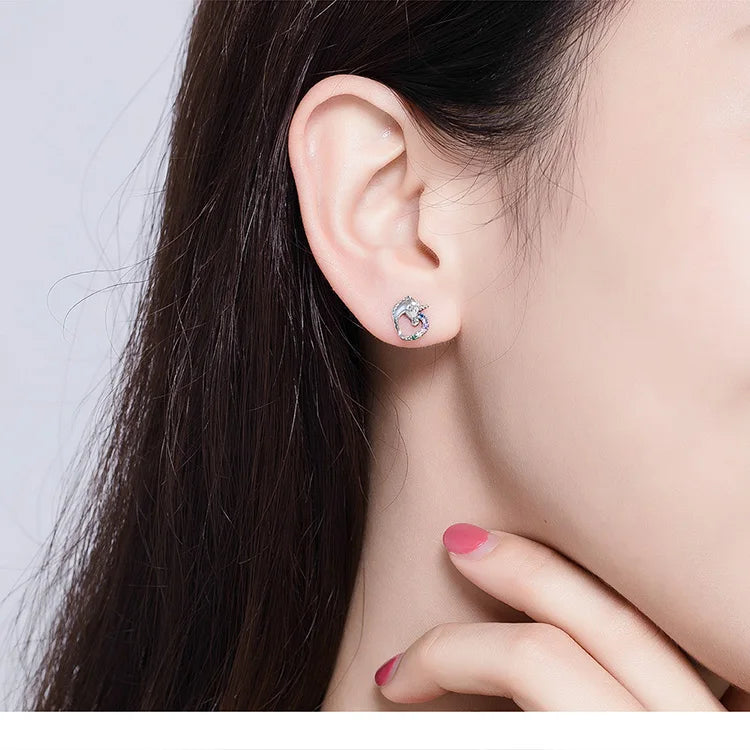 Bamoer Luxus-Ohrringe für Mädchen aus 925er-Sterlingsilber, Regenbogen-Schmetterling, niedlich, schick, lustig, Ohrstecker, Original für Damen, Party, edler Schmuck